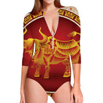 Chinese Ox Zodiac Sign Print Long Sleeve Swimsuit