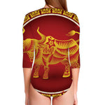 Chinese Ox Zodiac Sign Print Long Sleeve Swimsuit