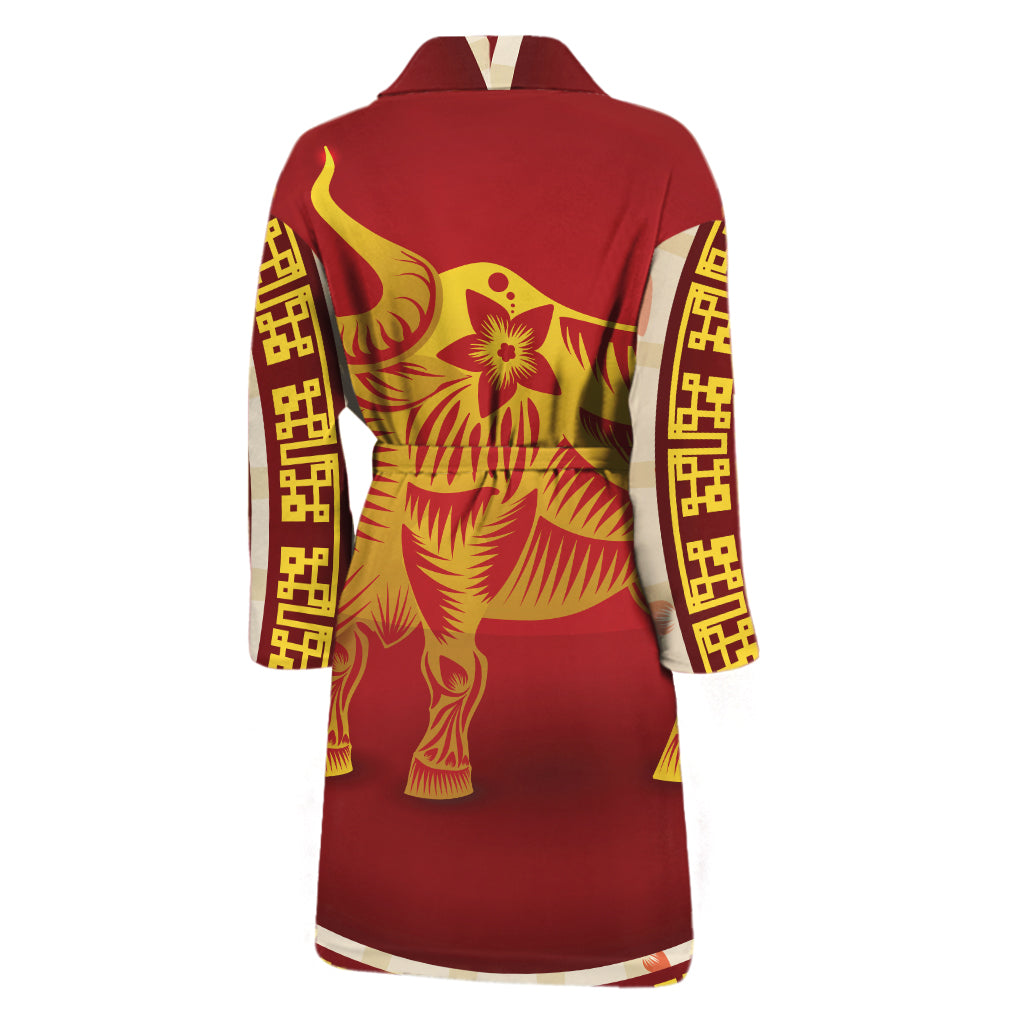 Chinese Ox Zodiac Sign Print Men's Bathrobe