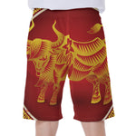 Chinese Ox Zodiac Sign Print Men's Beach Shorts
