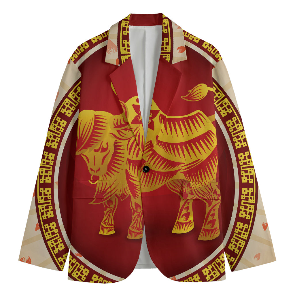 Chinese Ox Zodiac Sign Print Men's Blazer