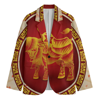 Chinese Ox Zodiac Sign Print Men's Blazer