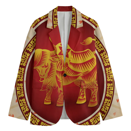 Chinese Ox Zodiac Sign Print Men's Blazer