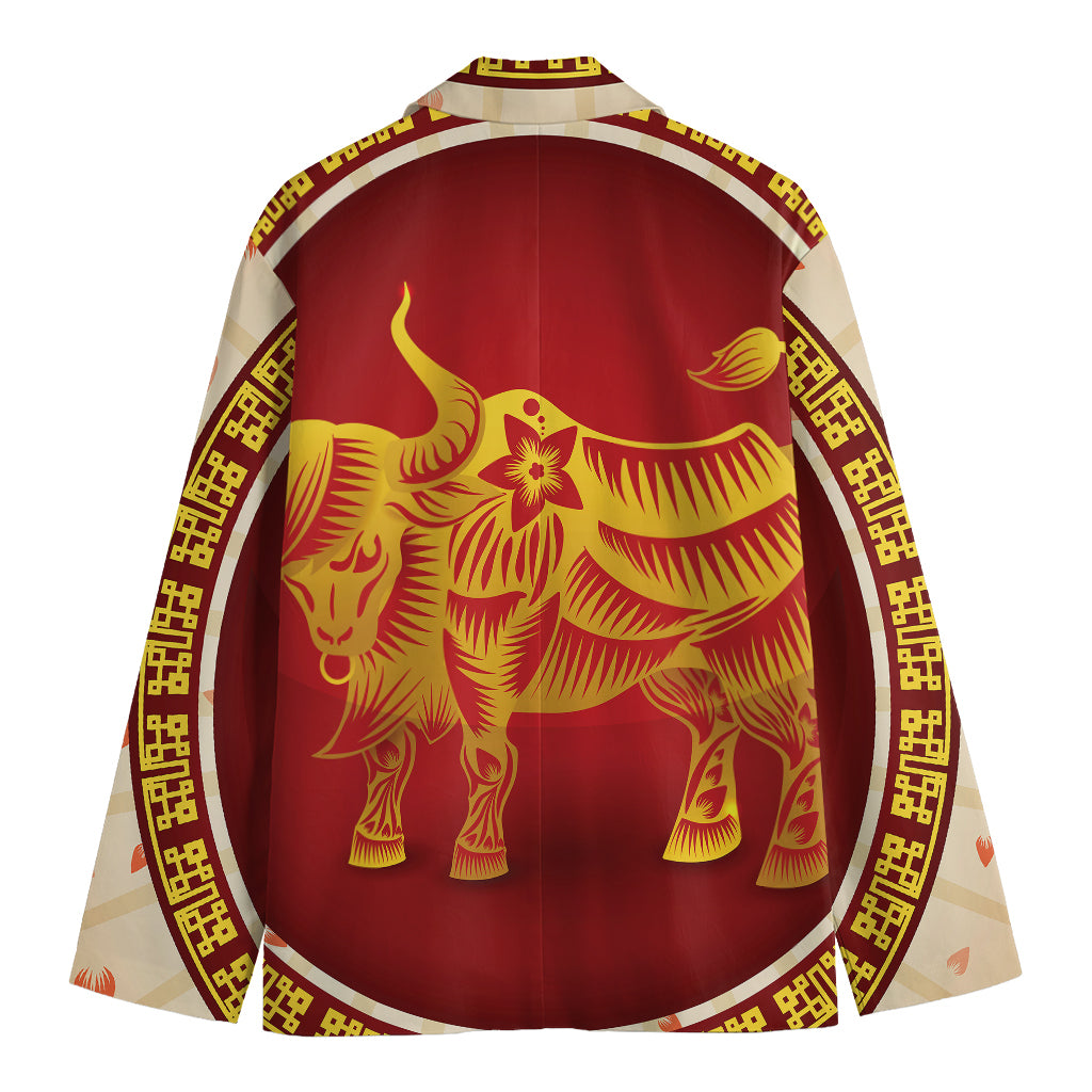 Chinese Ox Zodiac Sign Print Men's Blazer