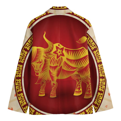 Chinese Ox Zodiac Sign Print Men's Blazer