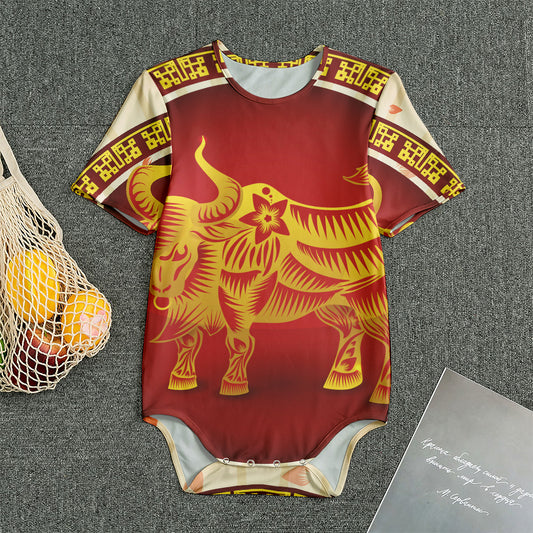 Chinese Ox Zodiac Sign Print Men's Bodysuit