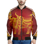 Chinese Ox Zodiac Sign Print Men's Bomber Jacket