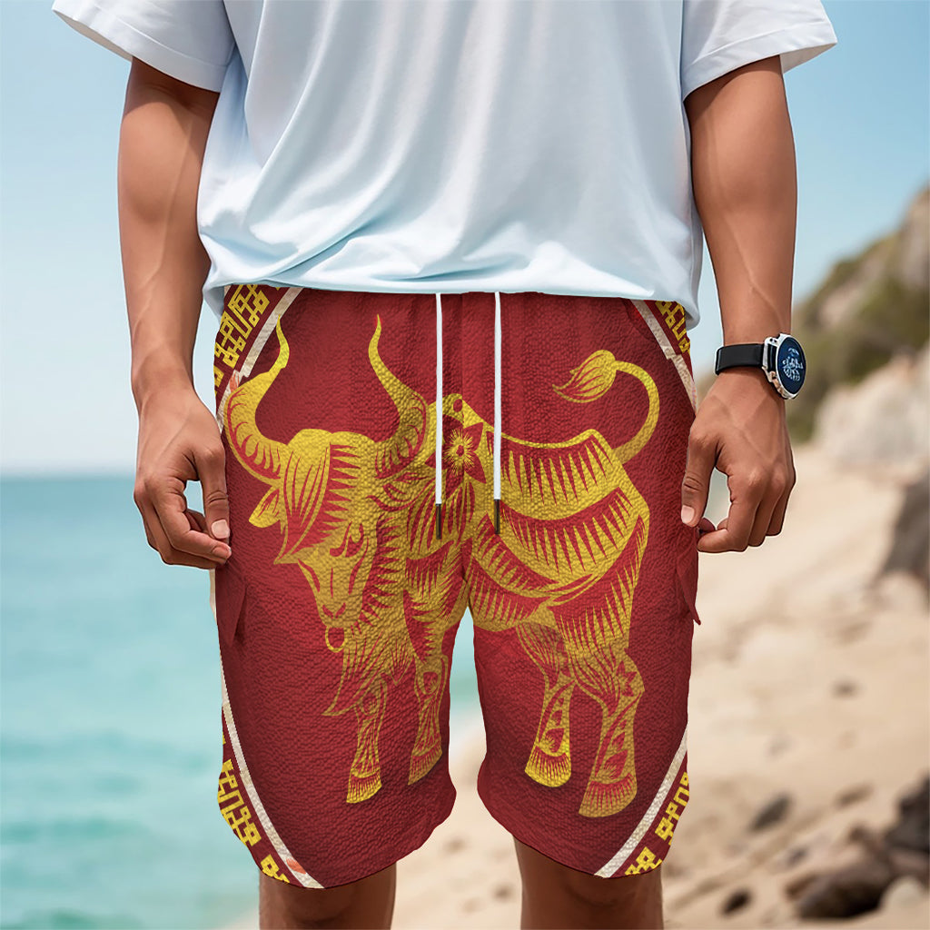 Chinese Ox Zodiac Sign Print Men's Cargo Shorts