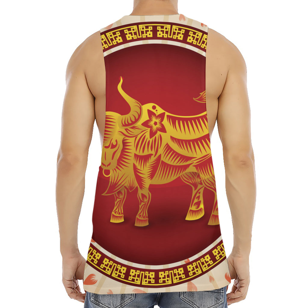 Chinese Ox Zodiac Sign Print Men's Muscle Tank Top