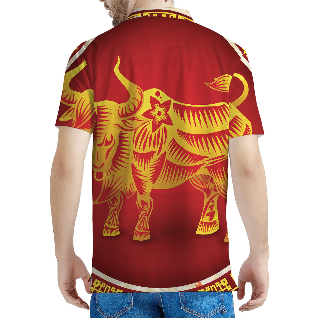 Chinese Ox Zodiac Sign Print Men's Polo Shirt