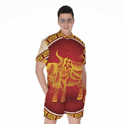 Chinese Ox Zodiac Sign Print Men's Rompers