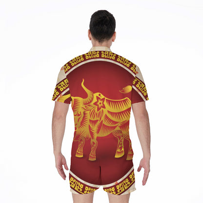 Chinese Ox Zodiac Sign Print Men's Rompers