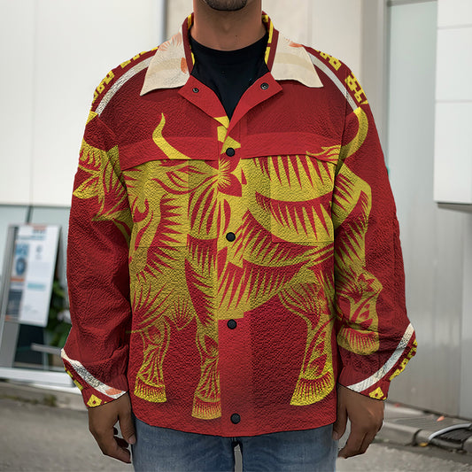 Chinese Ox Zodiac Sign Print Men's Shirt Jacket