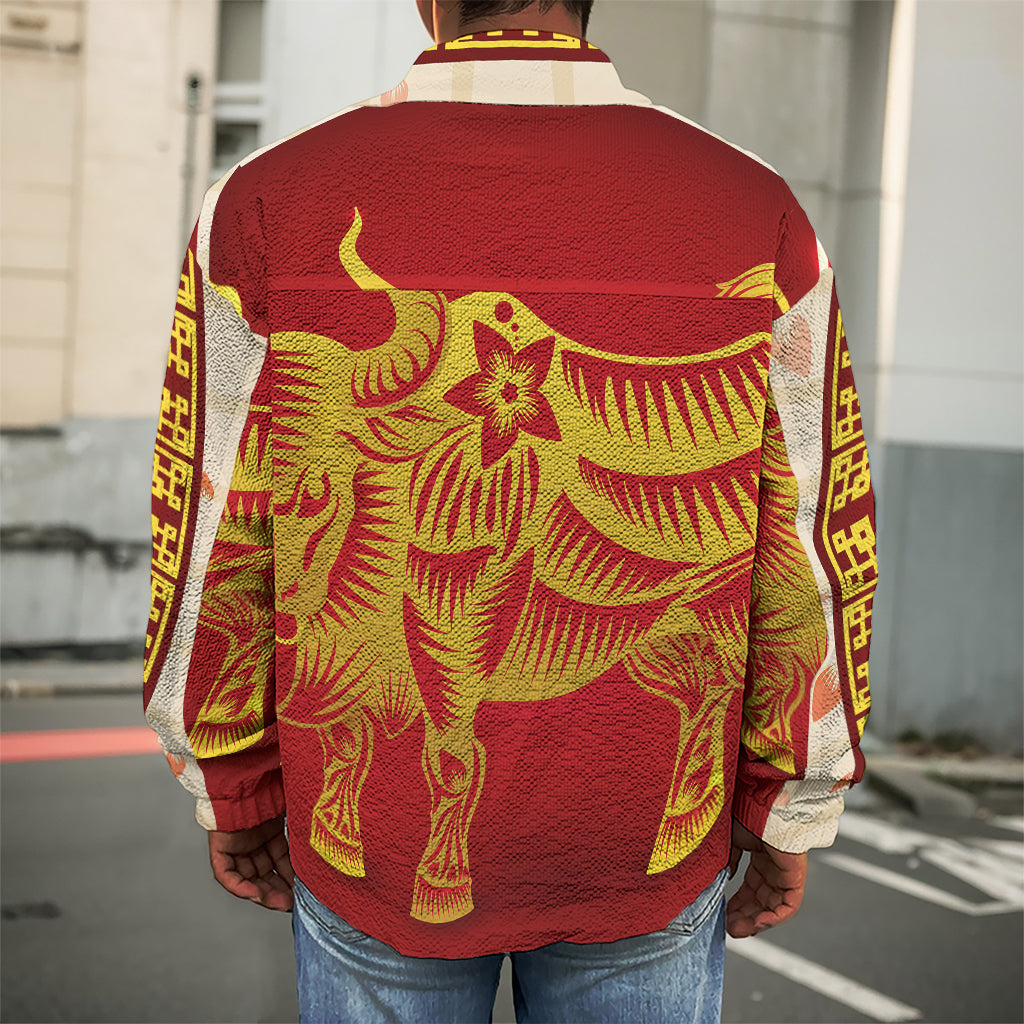 Chinese Ox Zodiac Sign Print Men's Shirt Jacket