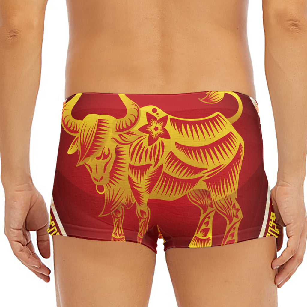 Chinese Ox Zodiac Sign Print Men's Short Boxer Briefs