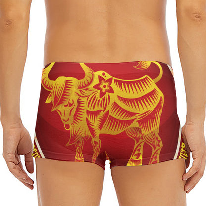 Chinese Ox Zodiac Sign Print Men's Short Boxer Briefs