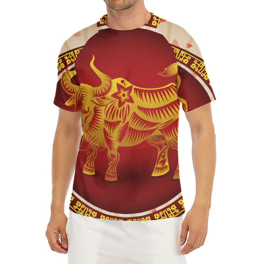 Chinese Ox Zodiac Sign Print Men's Short Sleeve Rash Guard