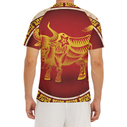 Chinese Ox Zodiac Sign Print Men's Short Sleeve Rash Guard