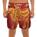 Chinese Ox Zodiac Sign Print Men's Split Running Shorts