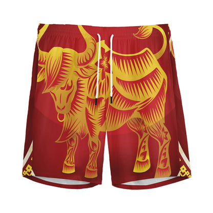 Chinese Ox Zodiac Sign Print Men's Sports Shorts