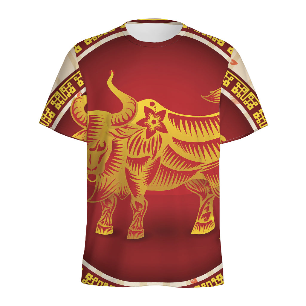 Chinese Ox Zodiac Sign Print Men's Sports T-Shirt