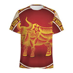 Chinese Ox Zodiac Sign Print Men's Sports T-Shirt