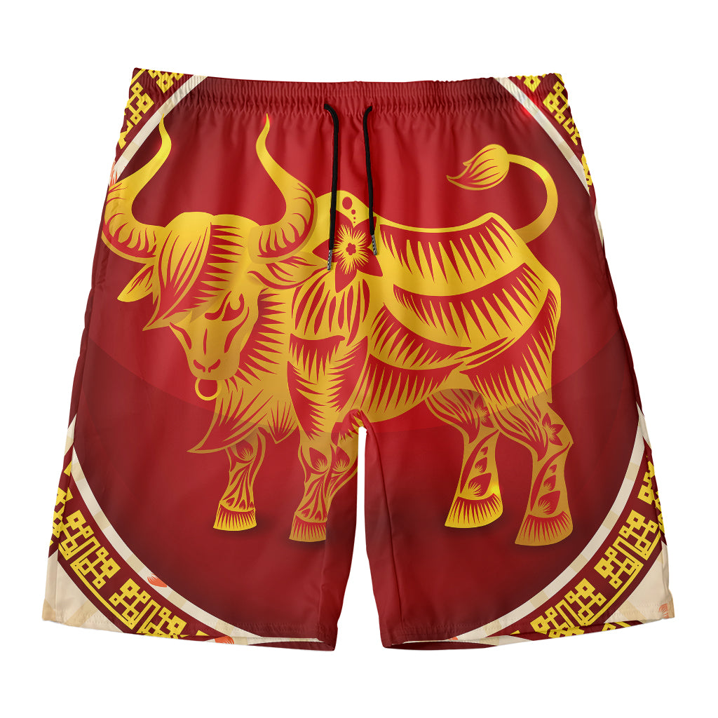 Chinese Ox Zodiac Sign Print Men's Swim Trunks