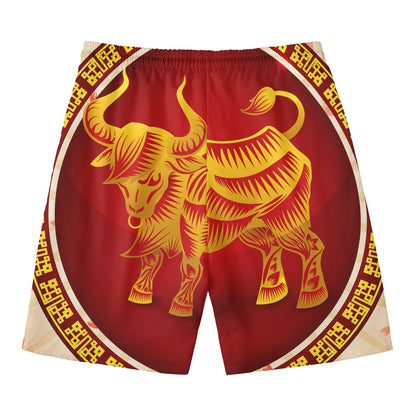 Chinese Ox Zodiac Sign Print Men's Swim Trunks
