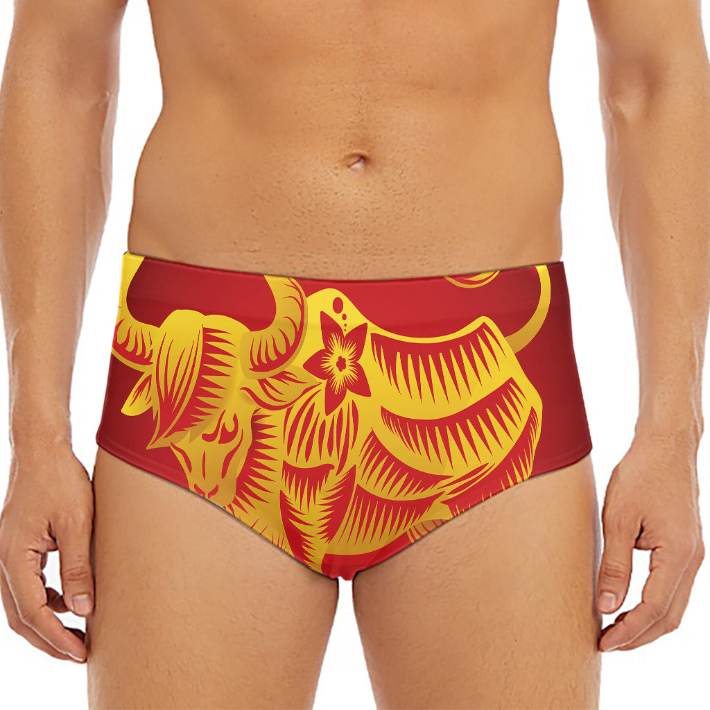 Chinese Ox Zodiac Sign Print Men's Triangle Swim Briefs