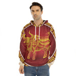 Chinese Ox Zodiac Sign Print Men's Velvet Pullover Hoodie