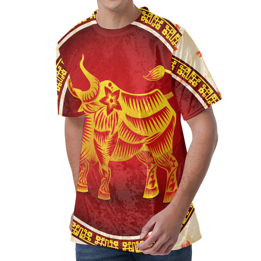 Chinese Ox Zodiac Sign Print Men's Velvet T-Shirt