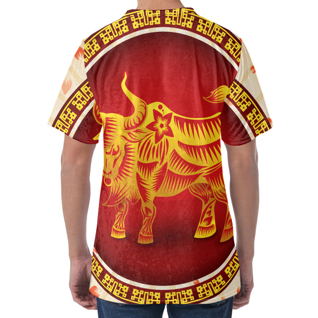 Chinese Ox Zodiac Sign Print Men's Velvet T-Shirt