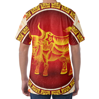 Chinese Ox Zodiac Sign Print Men's Velvet T-Shirt