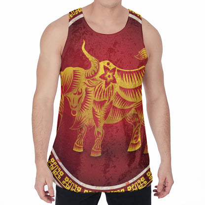 Chinese Ox Zodiac Sign Print Men's Velvet Tank Top