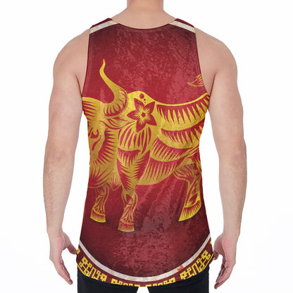 Chinese Ox Zodiac Sign Print Men's Velvet Tank Top