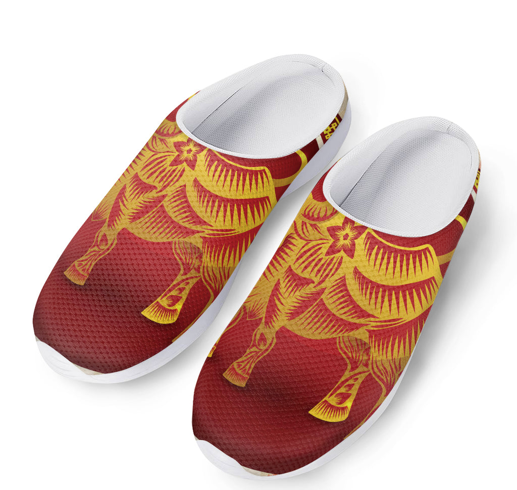 Chinese Ox Zodiac Sign Print Mesh Casual Shoes