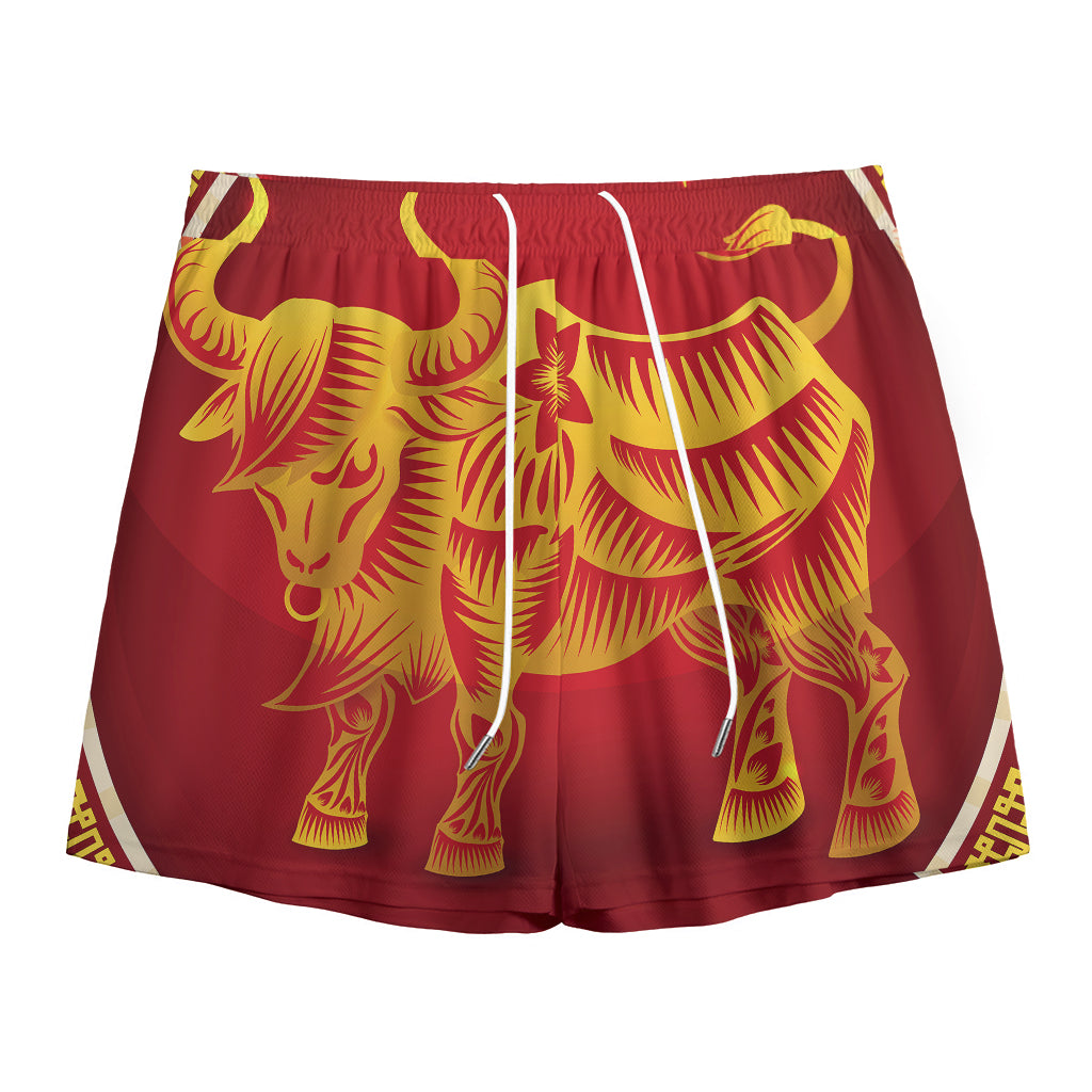 Chinese Ox Zodiac Sign Print Mesh Shorts