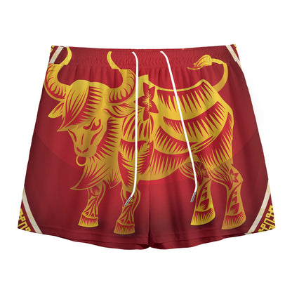 Chinese Ox Zodiac Sign Print Mesh Shorts