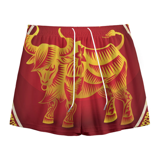 Chinese Ox Zodiac Sign Print Mesh Shorts