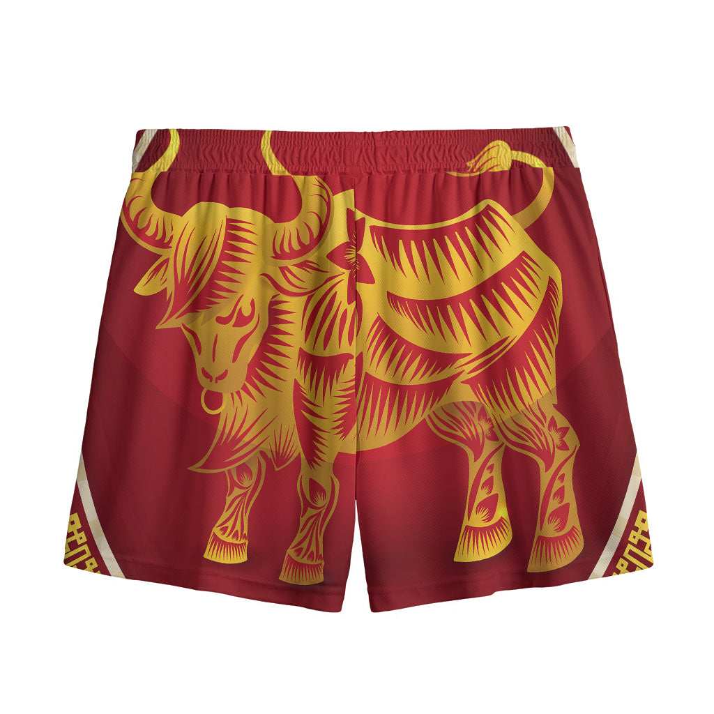 Chinese Ox Zodiac Sign Print Mesh Shorts