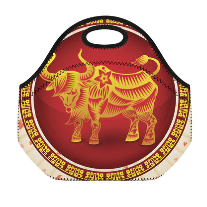 Chinese Ox Zodiac Sign Print Neoprene Lunch Bag