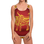 Chinese Ox Zodiac Sign Print One Piece Swimsuit