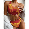 Chinese Ox Zodiac Sign Print One Shoulder Bikini Set