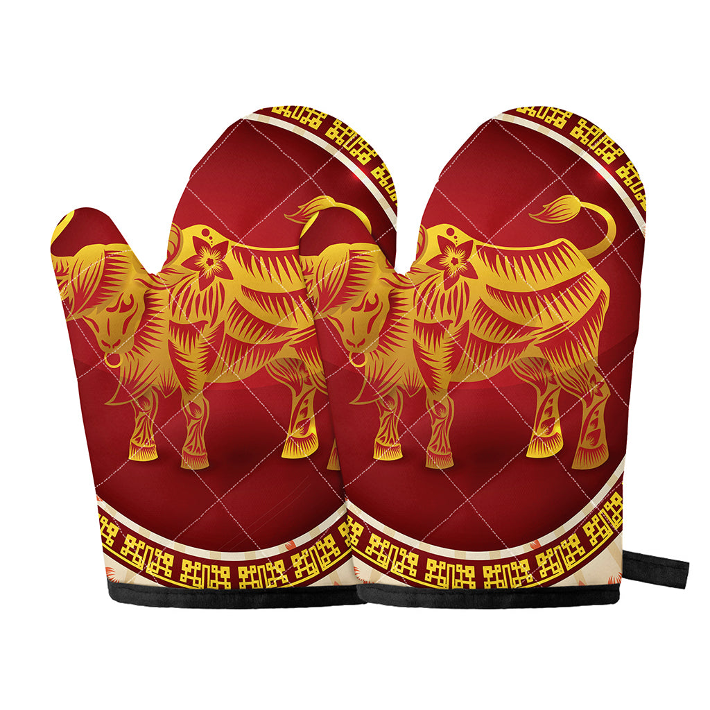 Chinese Ox Zodiac Sign Print Oven Mitts