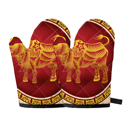 Chinese Ox Zodiac Sign Print Oven Mitts