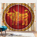 Chinese Ox Zodiac Sign Print Pencil Pleat Curtains