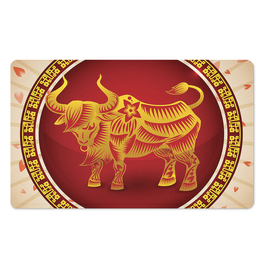 Chinese Ox Zodiac Sign Print Polyester Doormat