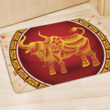 Chinese Ox Zodiac Sign Print Polyester Doormat
