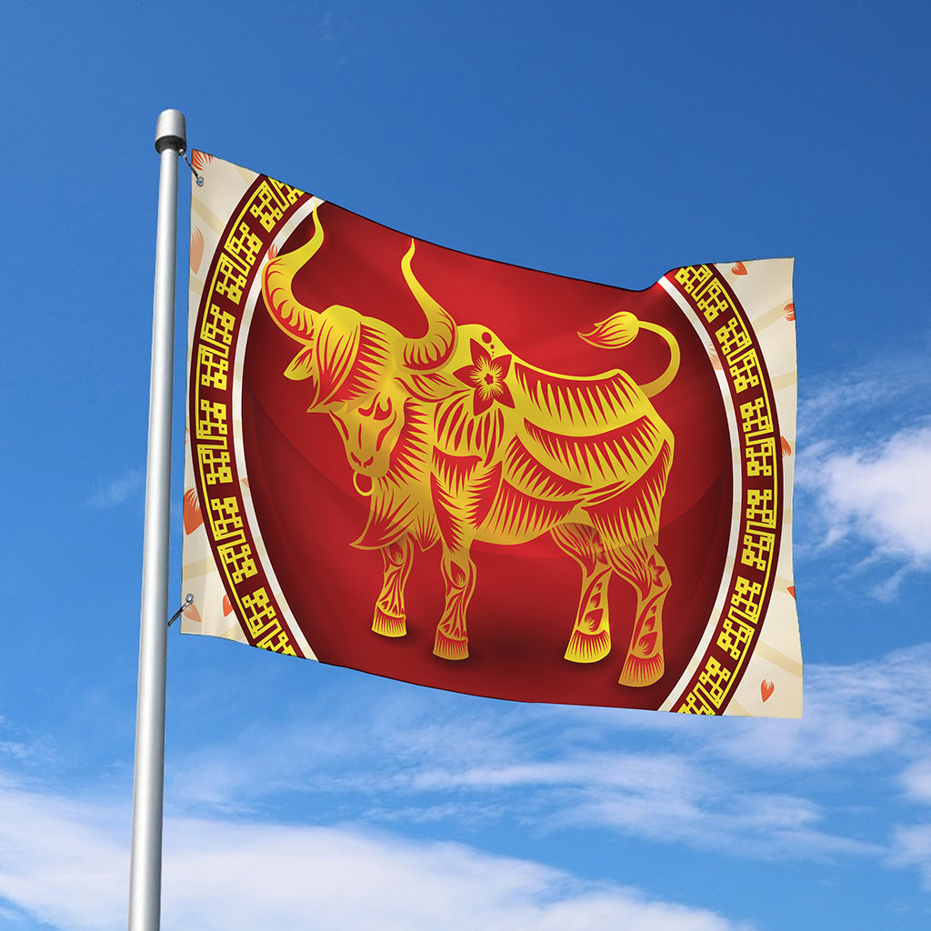 Chinese Ox Zodiac Sign Print Polyester Flag