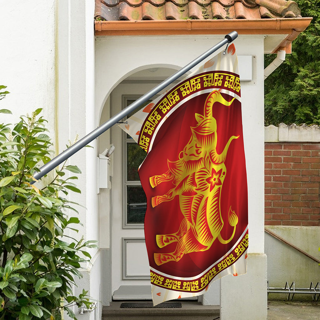 Chinese Ox Zodiac Sign Print Polyester Flag